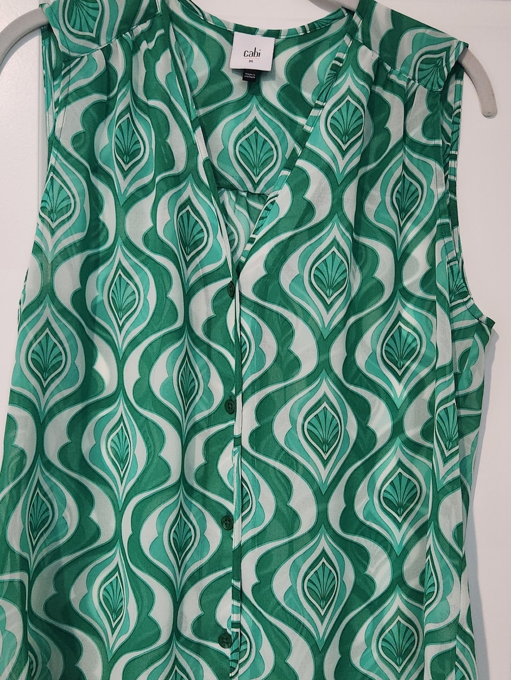 CAbi Green Teardrop-Print Sleeveless Button Tank